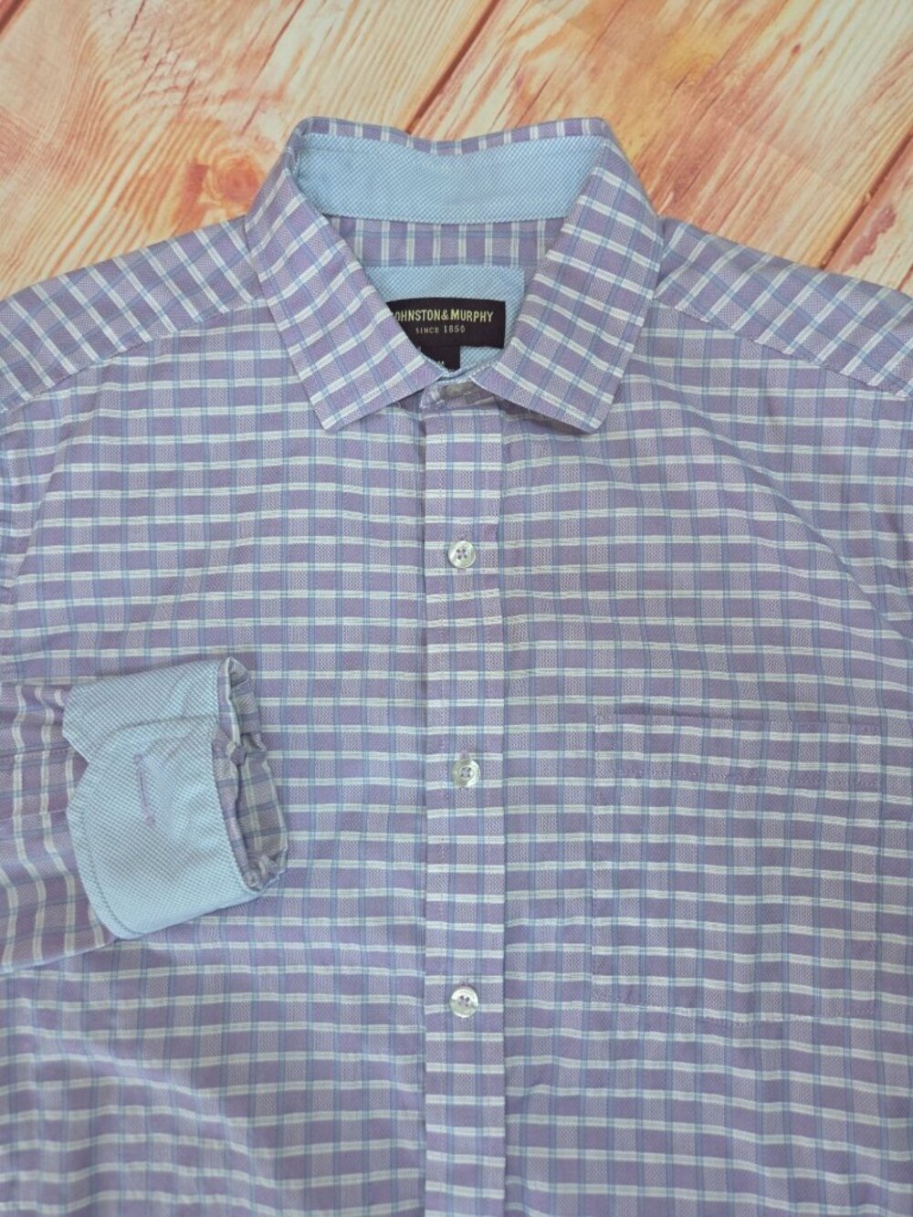 Johnston & Murphy Mens Purple Plaid Button-Up Shirt Medium